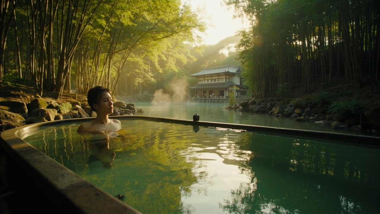 Kibune onsen riverside cold water stepping stones Kyoto